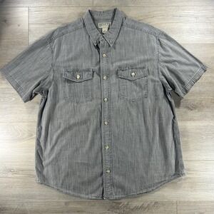 Duluth Trading Company XL Gray Denim Button Up Short Sleeve Shirt Cotton